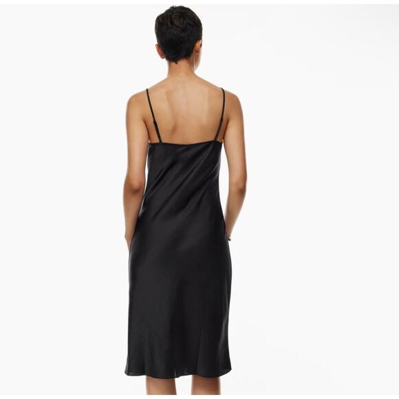 Aritzia Wilfred Only Slip Satin Midi Dress Black Large Adjustable Straps - Picture 2 of 8